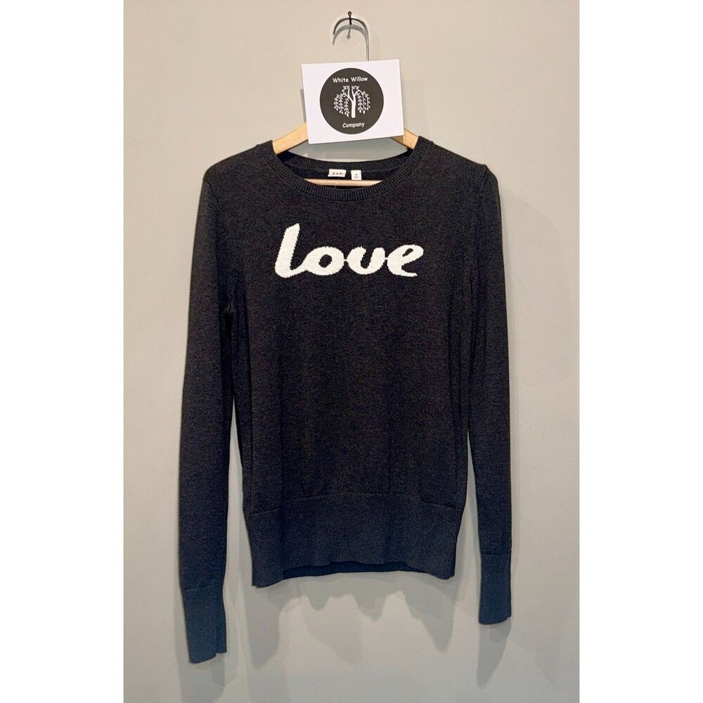 NWT GAP Women's “Love” Crewneck Sweater - Dark Gray & White Size Medium